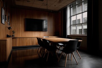 Modern conference room with wooden accents