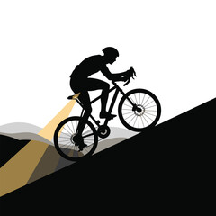 Obraz premium Uphill Cyclist Silhouette Illustration A Black Vector Depiction of a Rider on a Bicycle Climbing a Hill Against a White Backdrop