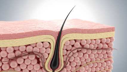 Cross section of human skin showing a hair follicle