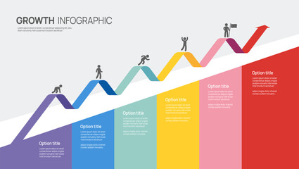 Colorful growth infographic template with zigzag arrow timeline 6 steps and Business timeline success icons vector.