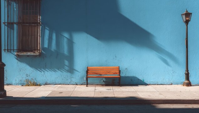 Exterior urban scene with a bench