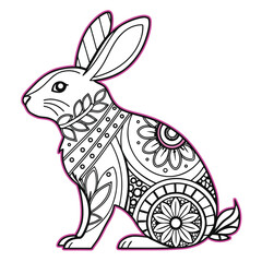 Outline of a rabbit decorated with intricate mandala patterns