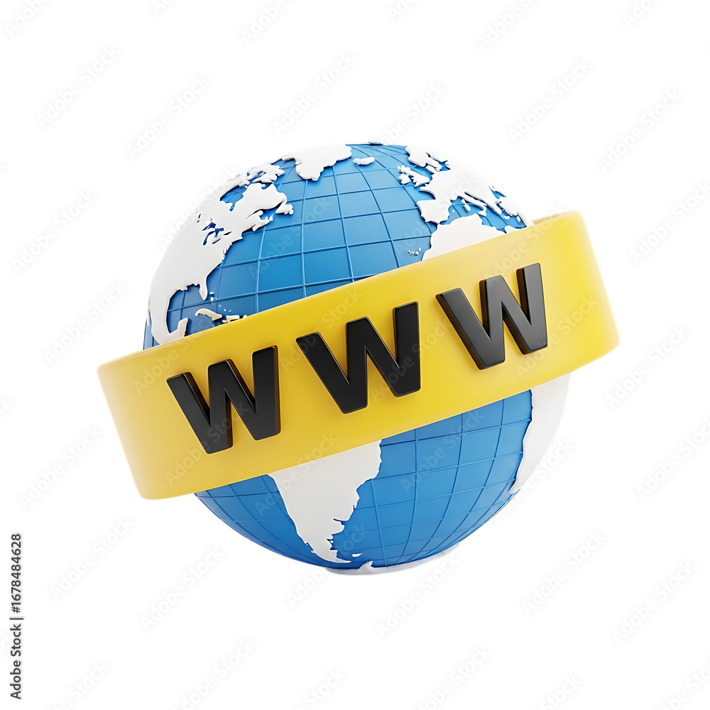 Aufkleber 3d icon of globe with www text representing the internet and global connectivity, isolated on transp