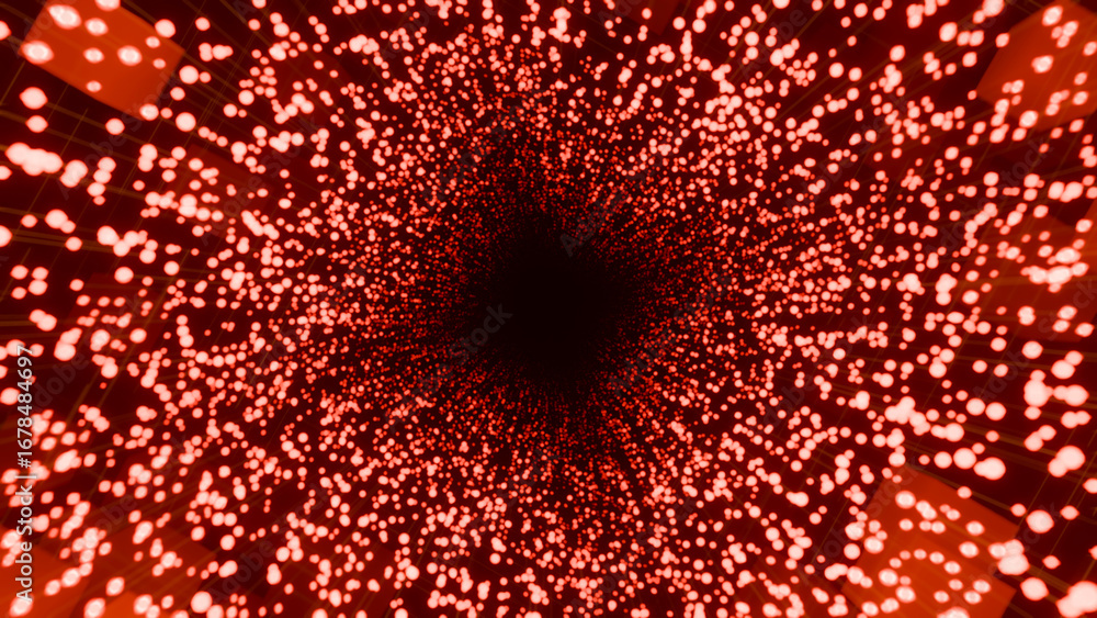 Fototapete 3d rendering of digital tunnel of cyberspace with cube particles and light.