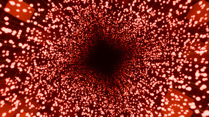 3D rendering of digital tunnel of cyberspace with cube particles and light.