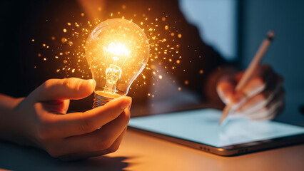 Bright idea sparking with creative energy