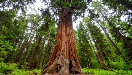 Majestic redwood in a dense forest