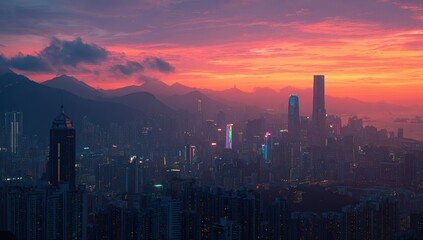 Naklejka premium City skyline at sunrise (1)