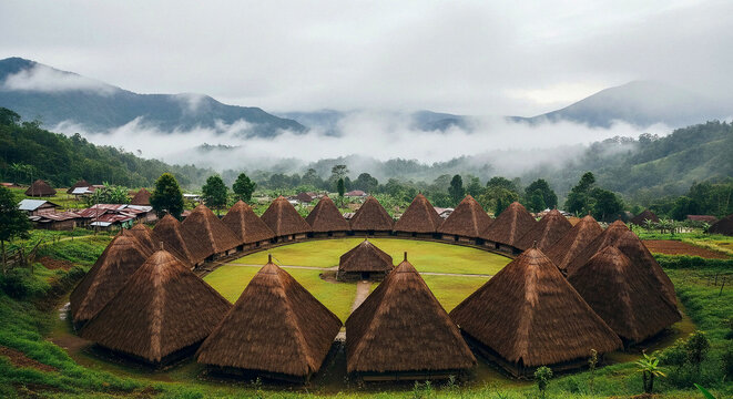 Wae Rebo &ndash; Mbaru Niang Traditional House with Morning Fog
 