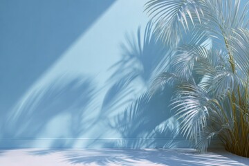 Pastel blue room with palm shadows