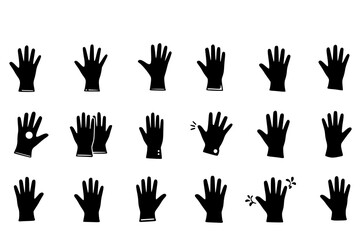 Obraz premium Set Of Gloves Icons Isolated Silhouette Solid Icon With Glove, Latex, Medical, Hand, Safety, Isolated, Protection Infographic Simple Vector Illustration Logo
