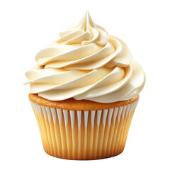 Delicious vanilla cupcake with swirls of frosting on a black background a sweet treat