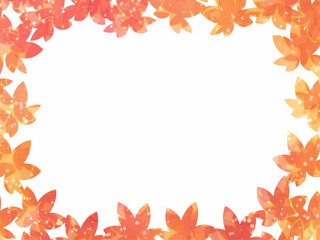 秋の紅葉のイメージの背景素材。水彩風テクスチャー。紅葉の葉っぱのシルエット。セピア調の落ち着いた色調。ふんわりした光の輝き。広いコピースペース。