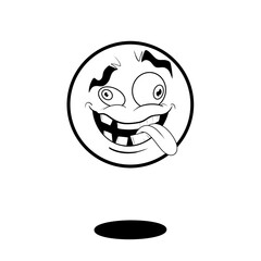 Floating ball with a crazy face black and white clip art