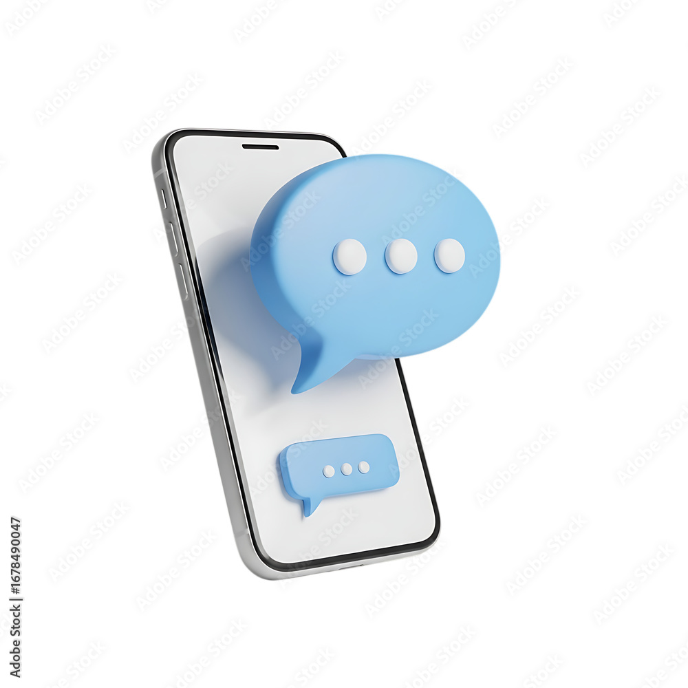 Fototapete 3d icon of 3d rendering of a smartphone with a speech bubble isolated on transparent background, rep