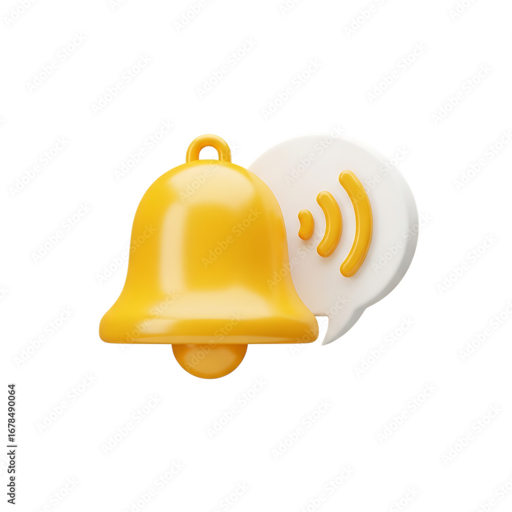 Fototapete 3d icon of 3d rendering of a bell with notification symbol isolated on transparent background, repre