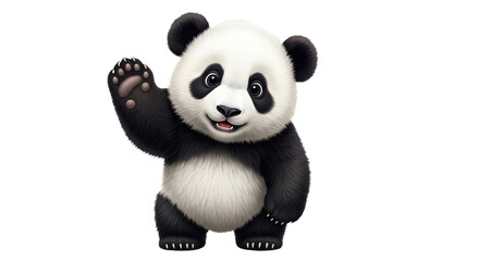 Cute panda cub waving, isolated on transparent background