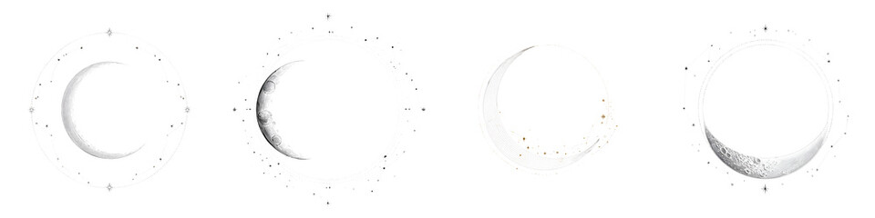 Moon Phases Illustration - Celestial Cycle, Lunar Stages, Astrology