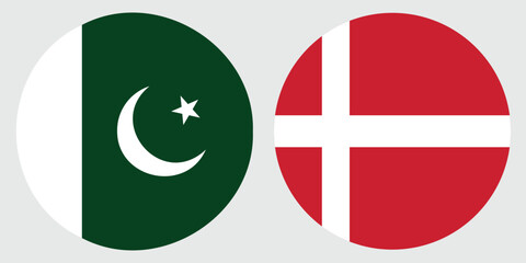 Pakistan and Denmark national flag circular design with grey background 