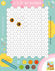 Activity Page for Kids Activity Book. Printable Sheet with Coloring Activities – color grid using number key to make giraffe. Vector illustration.