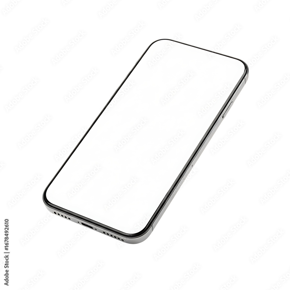 Poster 3d icon of a modern smartphone with a blank white screen, isolated on transparent background, perfec