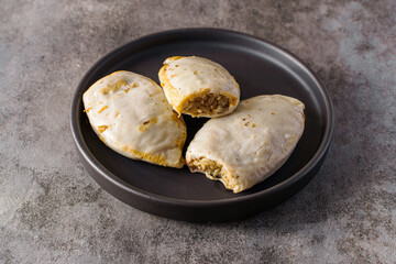 frozen squid stuffed with rice on a dark background