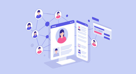 Collaborative digital networking concept with user profiles and online interaction elements