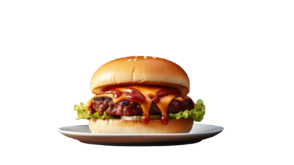 Delicious Burger on Plate – PNG Background.