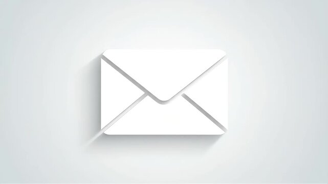 Clean White Mail Envelope Icon with a Subtle 3D Drop Shadow on a Minimalist Grey Background