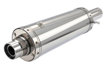 Shiny motorcycle exhaust pipe isolated on transparent background for improved performance