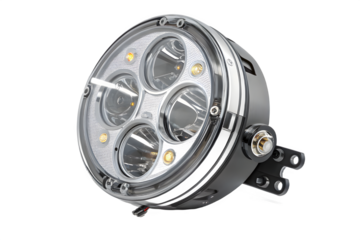 Motorcycle led headlight isolated on transparent background, providing superior illumination