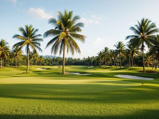 Fototapeta premium Tropical Golf Course - Scenic Greens and Palms