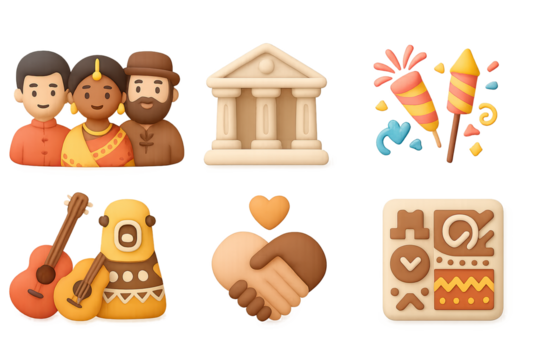 Cultural celebration icons: diverse traditions in soft 3d design
