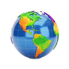 Naklejka premium 3d icon of colorful globe isolated on transparent background, representing the world, geography, and international travel, showcasing continents and countries in a vibrant display