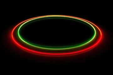 Oval neon ring glows, vibrant colors on black