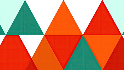 Fototapeta premium Abstract geometric pattern of overlapping triangles in teal, orange, and white