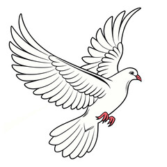 A detailed illustration of a white dove in flight.