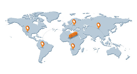 Global shipping concept with 3d isometric map and airplane routes