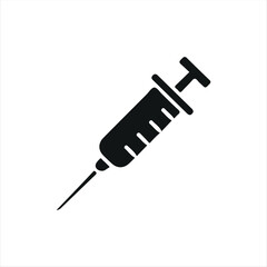 Minimalist syringe illustration in solid black, symbolizing medicine, immunization, and clinical treatment