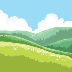 Obraz premium Rolling Green Hills Under a Blue Sky with Fluffy Clouds