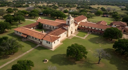 Aerial view of historic monastery complex