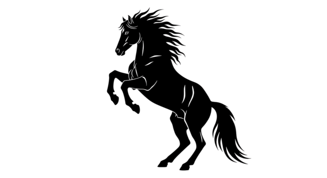 Silhouette of a rearing horse isolated PNG with Transparent Background