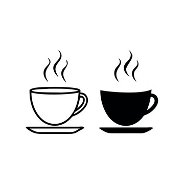 Coffee Cup Icon Set &ndash; Silhouette and Outline Style with Steam