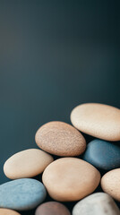 Pile of smooth stones in various colors resting on a dark surface