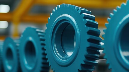 Close-Up of Industrial Gear Components in Manufacturing Facility