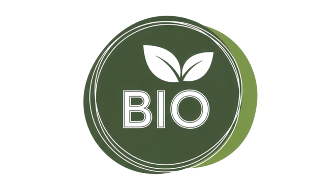 Green Organic Bio Vector Label Icon with Leaves Isolated on White Background