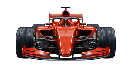 Obraz premium Front view of a sleek red formula 1 racing car isolated on transparent background