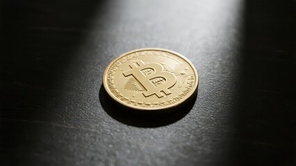 Bitcoin coins under a close - up shot, showing the texture and form of digital currency.
