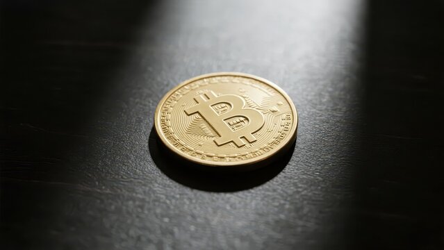 Bitcoin coins under a close - up shot, showing the texture and form of digital currency.
