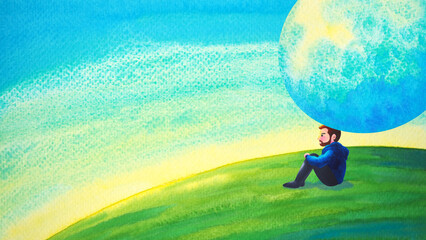 human man meditate body mind mental health conscious yoga chakra spiritual holistic healing breath peace abstract imagine emotion energy meditation world universe watercolor painting illustration art